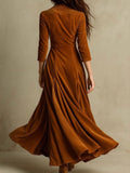 Elegant Maxi Dress with Lapel Collar & A-Line Skirt