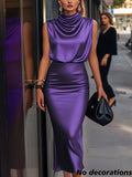 Satin Elegance: Sleeveless Top & Slim Fit Skirt Set