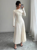 Elegant Pleated Maxi Dress with Belt - Perfect for Winter
