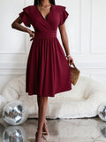 Chic V-Neck Summer Dress with Ruffle Sleeves