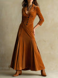 Elegant Maxi Dress with Lapel Collar & A-Line Skirt