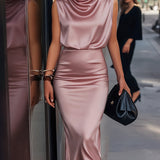 Satin Elegance: Sleeveless Top & Slim Fit Skirt Set