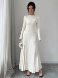 Elegant Pleated Maxi Dress with Belt - Perfect for Winter