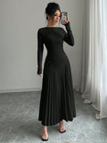 Elegant Pleated Maxi Dress with Belt - Perfect for Winter