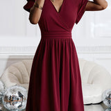 Chic V-Neck Summer Dress with Ruffle Sleeves