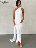 She Shimmer - Elegant one-shoulder backless adjustable scarf-tie ruched sexy maxi dress – Y2K streetwear festival outfit
