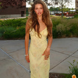 She Shimmer - Summer floral print plunging maxi dress, sexy backless fairy-style sun dress, holiday beachwear coquette dress.