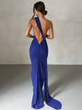 She Shimmer - Elegant one-shoulder backless adjustable scarf-tie ruched sexy maxi dress – Y2K streetwear festival outfit