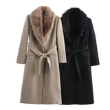 She Shimmer - Women’s Belted Fur Collar Coat