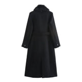 She Shimmer - Women’s Belted Fur Collar Coat