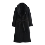 She Shimmer - Women’s Belted Fur Collar Coat
