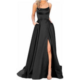 Elegant Navy Blue Spaghetti Strap Prom Dress