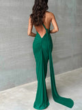 She Shimmer - Elegant one-shoulder backless adjustable scarf-tie ruched sexy maxi dress – Y2K streetwear festival outfit