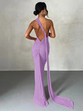 She Shimmer - Elegant one-shoulder backless adjustable scarf-tie ruched sexy maxi dress – Y2K streetwear festival outfit