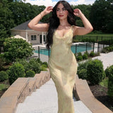 She Shimmer - Summer floral print plunging maxi dress, sexy backless fairy-style sun dress, holiday beachwear coquette dress.