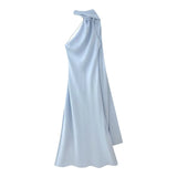 Elegant Soft Silk Satin Halter Maxi Dress - VEITCHE