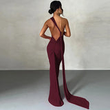She Shimmer - Elegant one-shoulder backless adjustable scarf-tie ruched sexy maxi dress – Y2K streetwear festival outfit