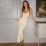 She Shimmer - Summer floral print plunging maxi dress, sexy backless fairy-style sun dress, holiday beachwear coquette dress.