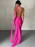 She Shimmer - Elegant one-shoulder backless adjustable scarf-tie ruched sexy maxi dress – Y2K streetwear festival outfit