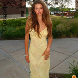 She Shimmer - Summer floral print plunging maxi dress, sexy backless fairy-style sun dress, holiday beachwear coquette dress.