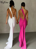 She Shimmer - Elegant one-shoulder backless adjustable scarf-tie ruched sexy maxi dress – Y2K streetwear festival outfit