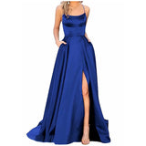 Elegant Navy Blue Spaghetti Strap Prom Dress