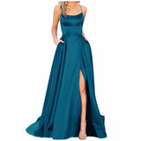 Elegant Navy Blue Spaghetti Strap Prom Dress