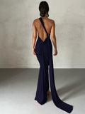 She Shimmer - Elegant one-shoulder backless adjustable scarf-tie ruched sexy maxi dress – Y2K streetwear festival outfit