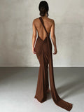 She Shimmer - Elegant one-shoulder backless adjustable scarf-tie ruched sexy maxi dress – Y2K streetwear festival outfit