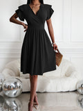 Chic V-Neck Summer Dress with Ruffle Sleeves