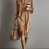 Elegant Minimalist Shirt Dress with Lapel Collar