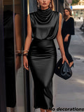 Satin Elegance: Sleeveless Top & Slim Fit Skirt Set