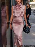 Satin Elegance: Sleeveless Top & Slim Fit Skirt Set