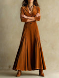 Elegant Maxi Dress with Lapel Collar & A-Line Skirt