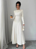 Elegant Pleated Maxi Dress with Belt - Perfect for Winter