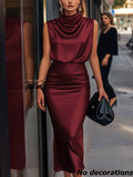 Satin Elegance: Sleeveless Top & Slim Fit Skirt Set