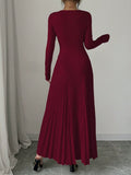 Elegant Pleated Maxi Dress with Belt - Perfect for Winter