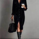 Elegant Minimalist Shirt Dress with Lapel Collar