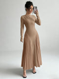 Elegant Pleated Maxi Dress with Belt - Perfect for Winter